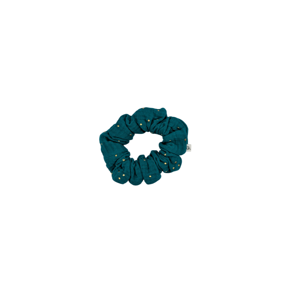 Chouchou turquoise pois doré