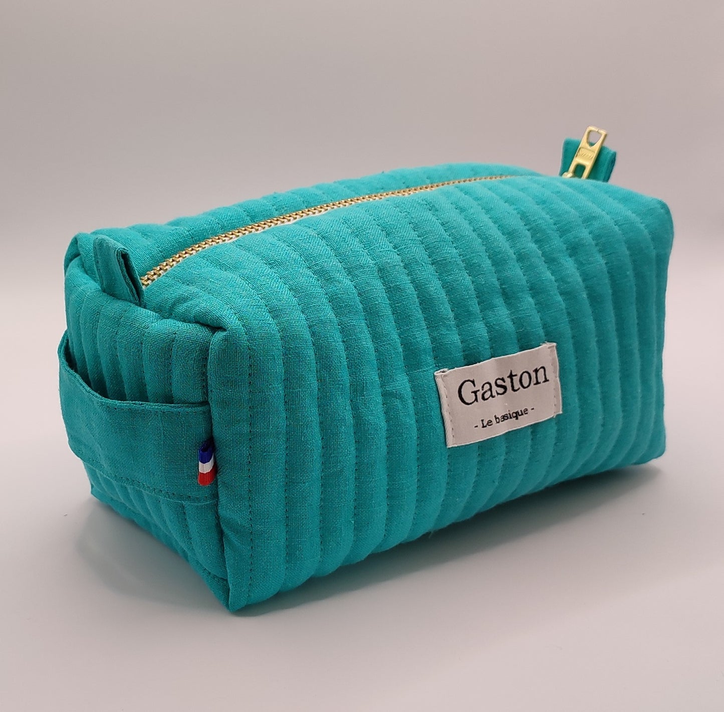 Trousse de toilette en lin turquoise
