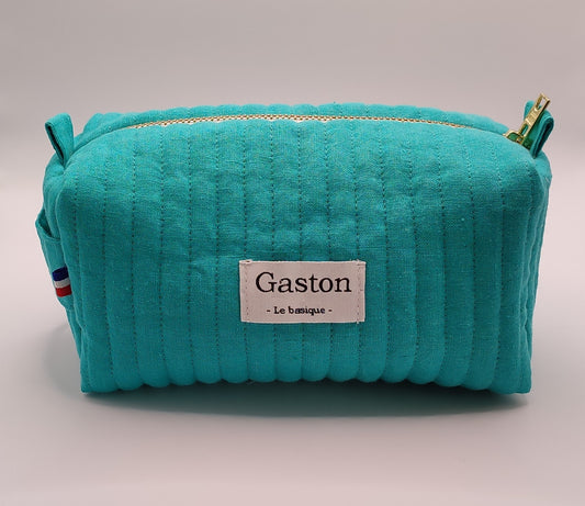 Trousse de toilette en lin turquoise