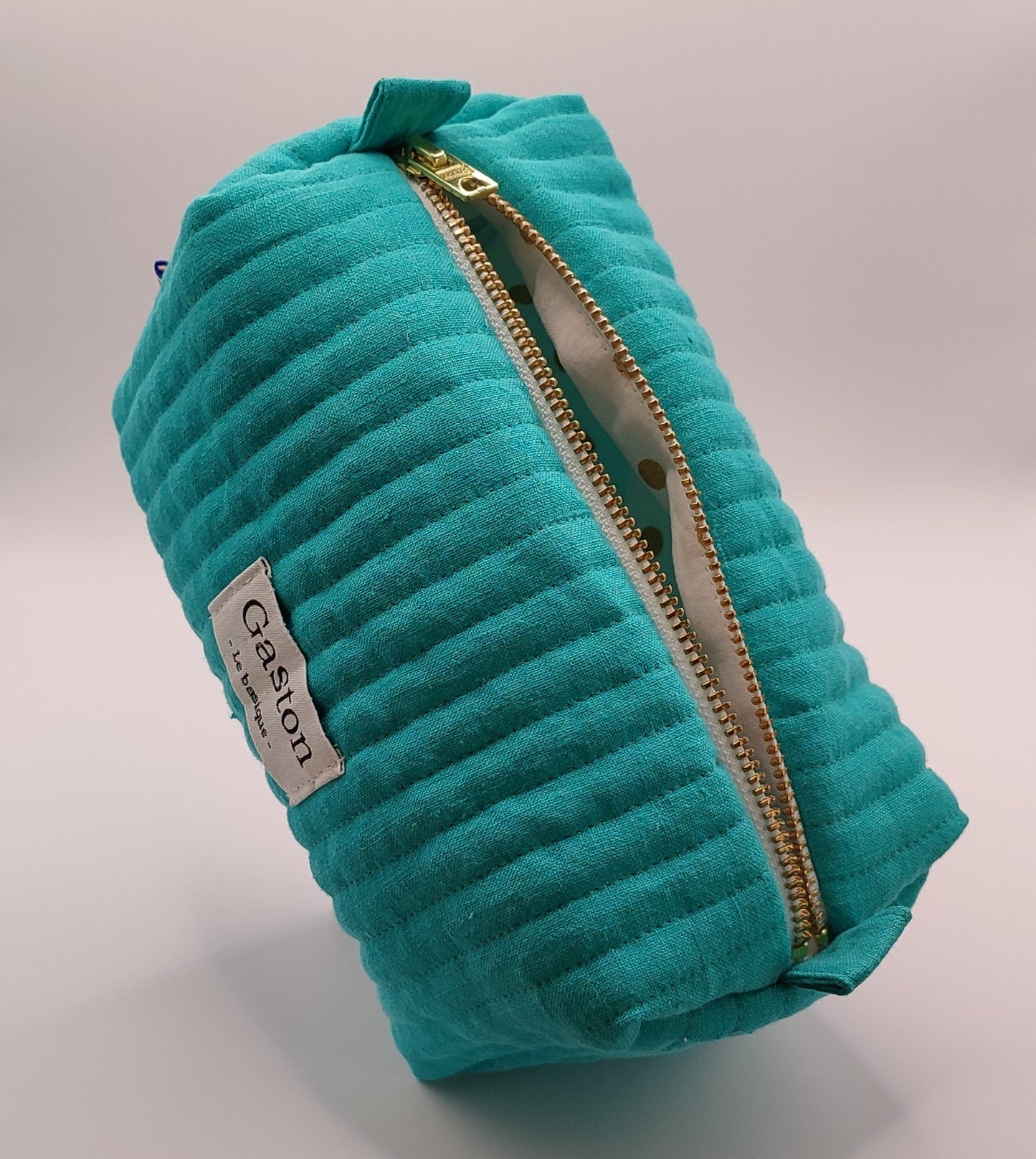 Trousse de toilette en lin turquoise