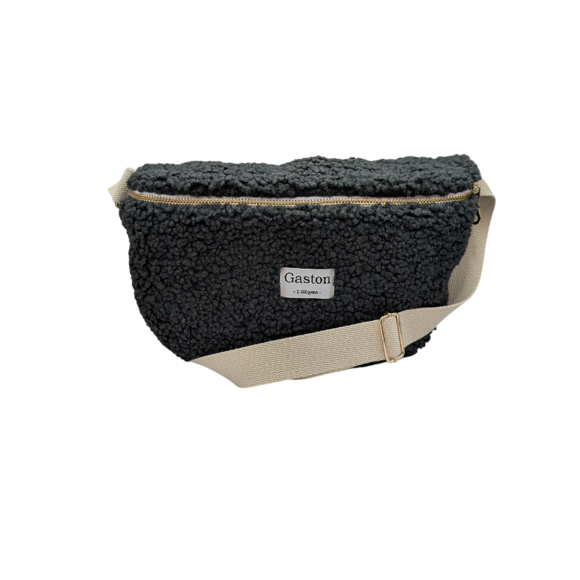 Banane fausse fourrure sherpa asphalte