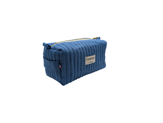 Trousse de toilette en lin bleu