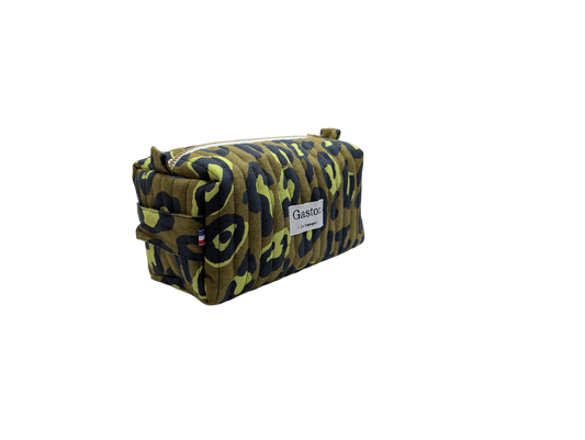Trousse de toilette en lin léopard kaki