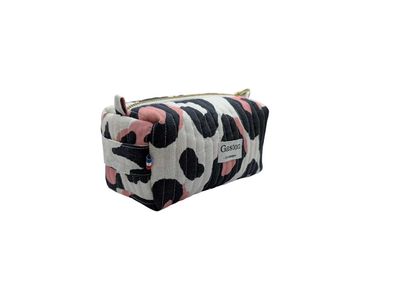 Trousse de toilette en lin léopard rose
