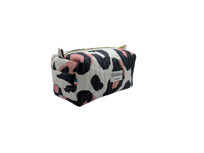 Trousse de toilette en lin léopard rose