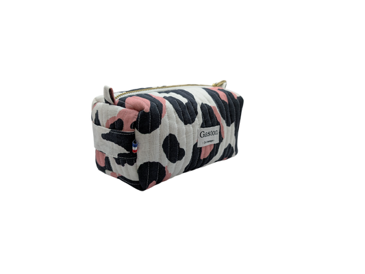 Trousse de toilette en lin léopard rose