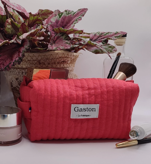 Trousse de toilette en lin corail