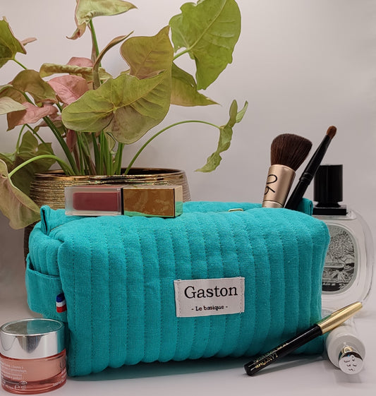 Trousse de toilette en lin turquoise
