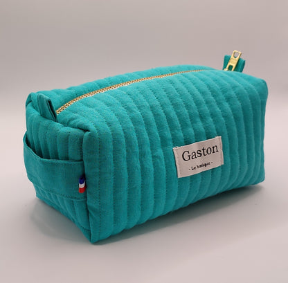 Trousse de toilette en lin turquoise