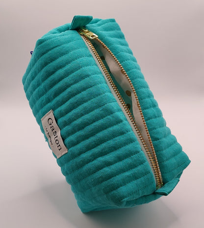 Trousse de toilette en lin turquoise